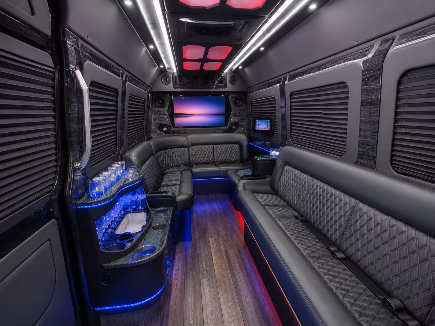 hemet 15 passenger party bus inside